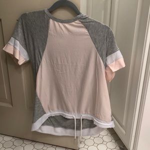 short sleeve grey pink and white top